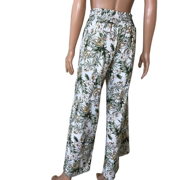 Peach Love California white & green leaf print pull on wide leg lightweight SZ S - Picture 4 of 13